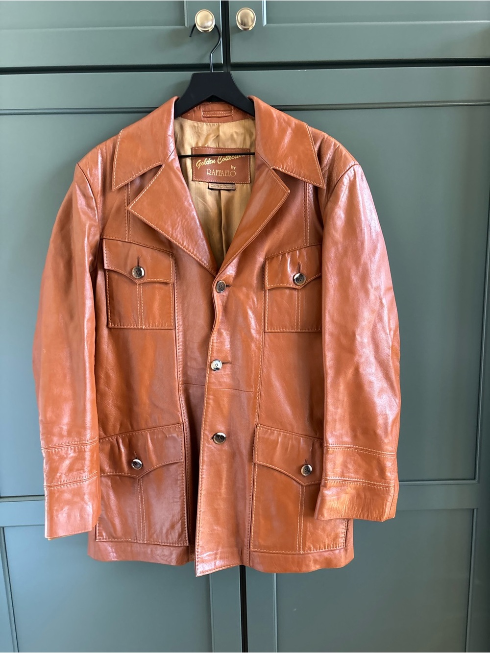 Rare Vintage 70’s Swag RAFFAELO Leather Blazer/Jacket, Cognac, Disco, Unisex 40
